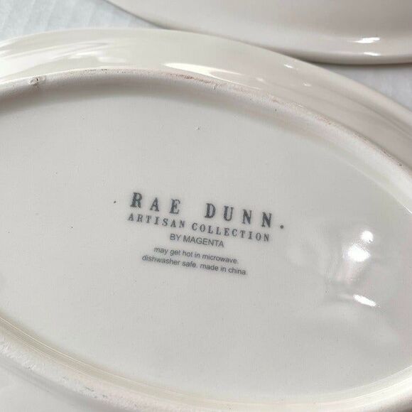 2 Rae Dunn Artisan Collection Magenta Let’s Eat Ovals Snack Appetizer Plates - Picture 6 of 10